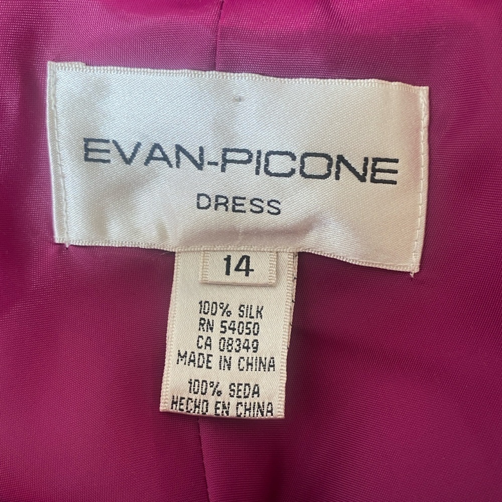 Silk Evan Picone Cocktail Dress Fuchsia Pink Drape Back Layered Skirt Sz 14 VTG - Picture 3 of 16